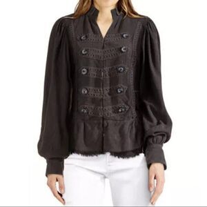 Free People Military Inspired Ariana Jacket Washed Brown Womens XS prairie boho